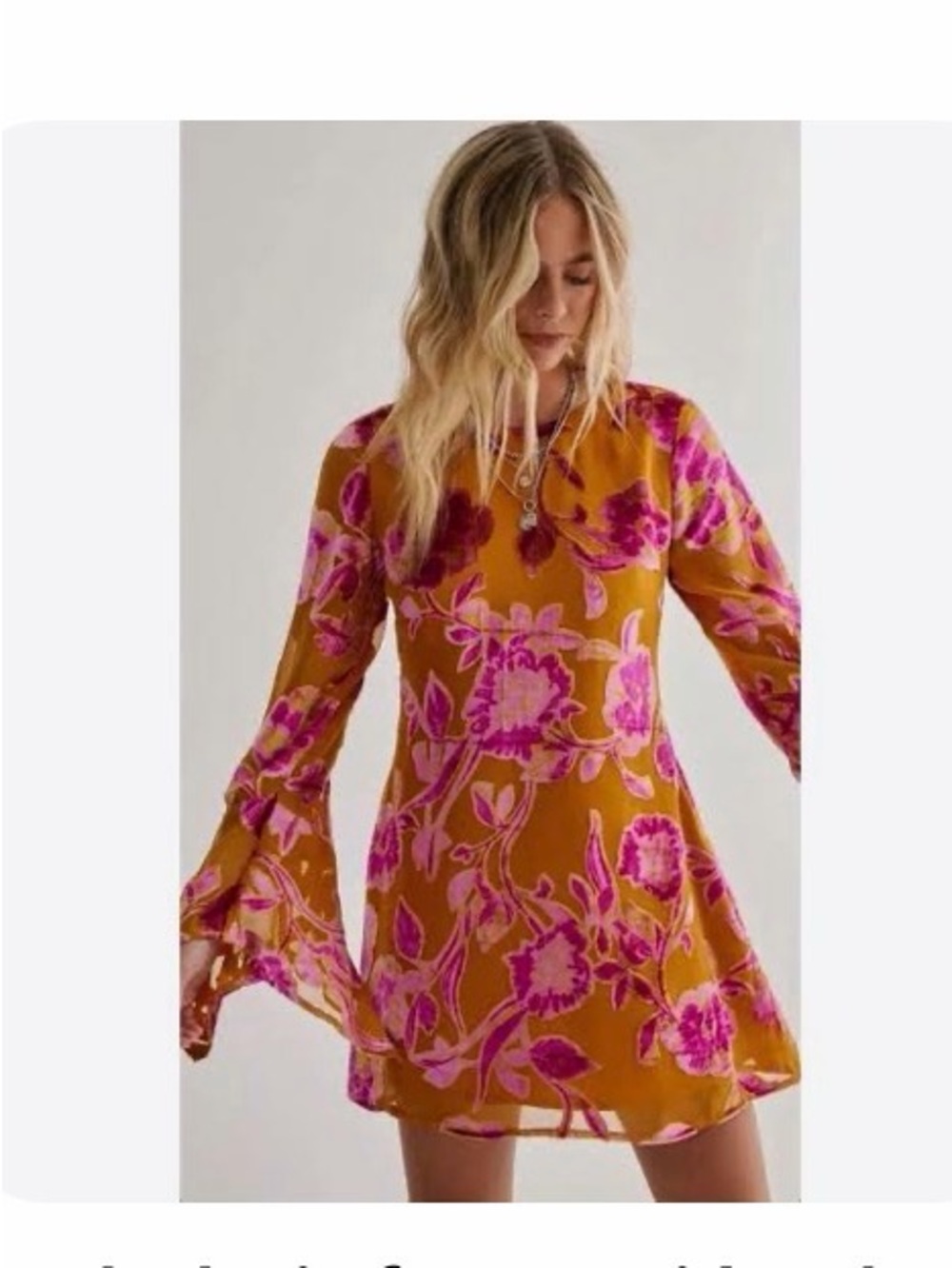 Nasty Gal Mustard Dress with Pink Floral Motif - Long Sleeve